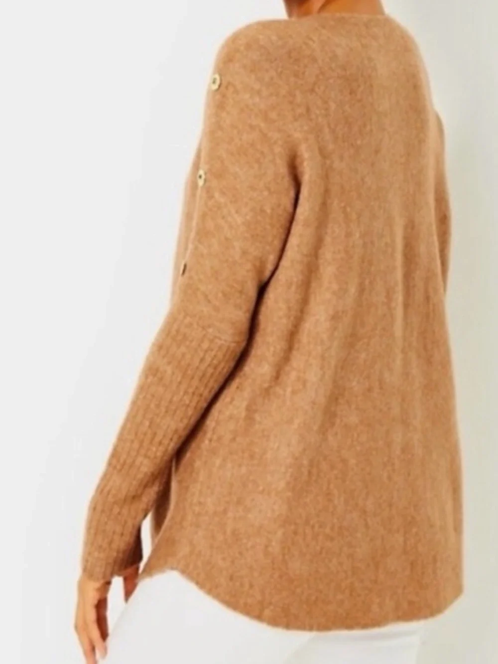 EUC Lilly Pulitzer Arna Heathered Rattan Gold Button Sweater XL